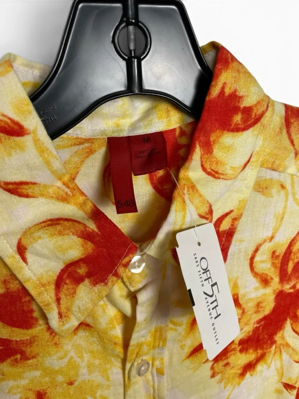 NEW Men's Yellow & Orange Saks Fifth Ave 100% Linen Floral Button-Up Shirt Med